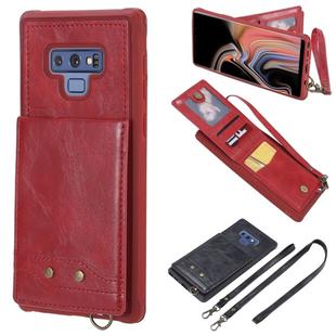 For Galaxy Note 9 Vertical Flip Shockproof Leather Protective Case with Long Rope, Support Card Slots & Bracket & Photo Holder & Wallet Function(Red)