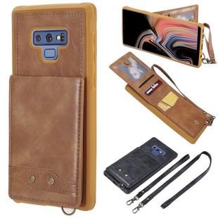 For Galaxy Note 9 Vertical Flip Shockproof Leather Protective Case with Long Rope, Support Card Slots & Bracket & Photo Holder & Wallet Function(Brown)