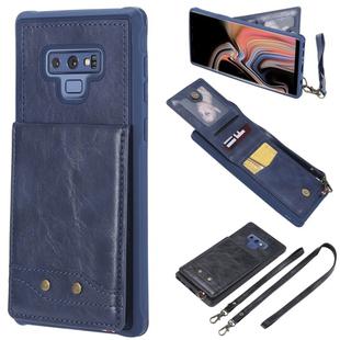 For Galaxy Note 9 Vertical Flip Shockproof Leather Protective Case with Long Rope, Support Card Slots & Bracket & Photo Holder & Wallet Function(Blue)