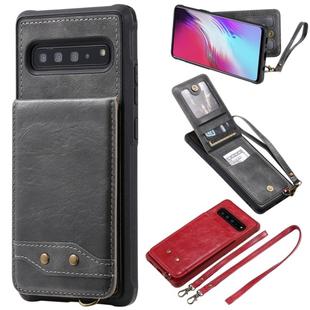 For Galaxy S10 5G Vertical Flip Shockproof Leather Protective Case with Long Rope, Support Card Slots & Bracket & Photo Holder & Wallet Function(Gray)