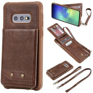 For Galaxy S10e Vertical Flip Shockproof Leather Protective Case with Long Rope, Support Card Slots & Bracket & Photo Holder & Wallet Function(咖啡)