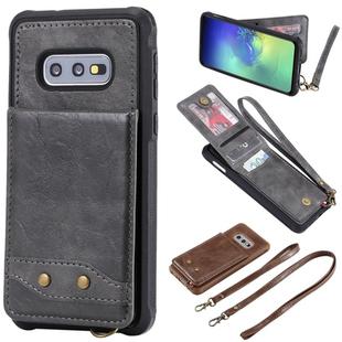 For Galaxy S10e Vertical Flip Shockproof Leather Protective Case with Long Rope, Support Card Slots & Bracket & Photo Holder & Wallet Function(Gray)