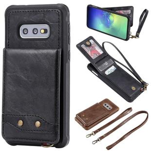 For Galaxy S10e Vertical Flip Shockproof Leather Protective Case with Long Rope, Support Card Slots & Bracket & Photo Holder & Wallet Function(Black)