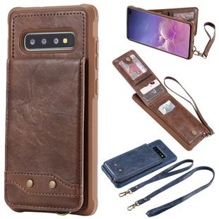 For Galaxy S10+ Vertical Flip Shockproof Leather Protective Case with Long Rope, Support Card Slots & Bracket & Photo Holder & Wallet Function(咖啡)