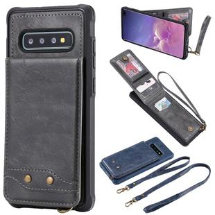 For Galaxy S10+ Vertical Flip Shockproof Leather Protective Case with Long Rope, Support Card Slots & Bracket & Photo Holder & Wallet Function(Gray)