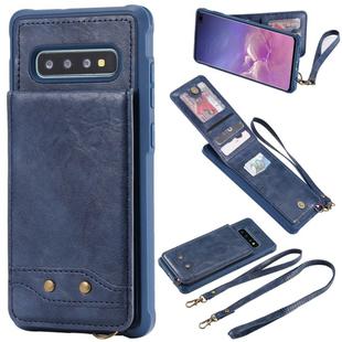 For Galaxy S10+ Vertical Flip Shockproof Leather Protective Case with Long Rope, Support Card Slots & Bracket & Photo Holder & Wallet Function(Blue)