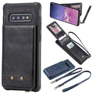 For Galaxy S10+ Vertical Flip Shockproof Leather Protective Case with Long Rope, Support Card Slots & Bracket & Photo Holder & Wallet Function(Black)