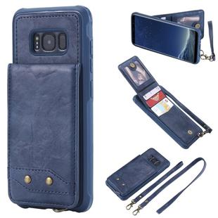 For Galaxy S8 Vertical Flip Shockproof Leather Protective Case with Long Rope, Support Card Slots & Bracket & Photo Holder & Wallet Function(Blue)