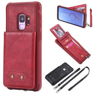 For Galaxy S9 Vertical Flip Shockproof Leather Protective Case with Long Rope, Support Card Slots & Bracket & Photo Holder & Wallet Function(Red)