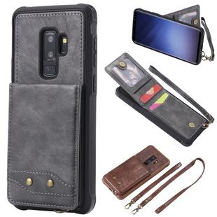 For Galaxy S9+ Vertical Flip Shockproof Leather Protective Case with Long Rope, Support Card Slots & Bracket & Photo Holder & Wallet Function(Gray)