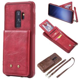 For Galaxy S9+ Vertical Flip Shockproof Leather Protective Case with Long Rope, Support Card Slots & Bracket & Photo Holder & Wallet Function(Red)