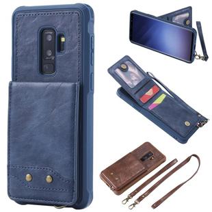 For Galaxy S9+ Vertical Flip Shockproof Leather Protective Case with Long Rope, Support Card Slots & Bracket & Photo Holder & Wallet Function(Blue)