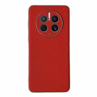 For Huawei Mate 50 Pro Genuine Leather Luolai Series Electroplating Phone Case(Red)