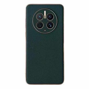 For Huawei Mate 50 Pro Genuine Leather Luolai Series Electroplating Phone Case(Dark Green)