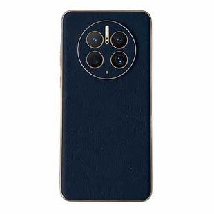 For Huawei Mate 50 Pro Genuine Leather Luolai Series Electroplating Phone Case(Dark Blue)