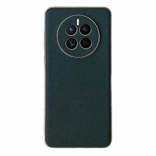For Huawei Mate 50 Genuine Leather Luolai Series Electroplating Phone Case(Dark Green)