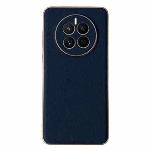 For Huawei Mate 50 Genuine Leather Luolai Series Electroplating Phone Case(Dark Blue)
