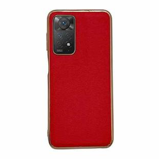 For Xiaomi Redmi Note 11 Pro 4G Global/5G Global/Note 11E Pro Genuine Leather Luolai Series Electroplating Phone Case(Red)