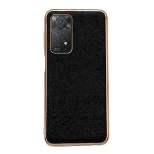 For Xiaomi Redmi Note 11 Global/Note 11S 4G Genuine Leather Luolai Series Electroplating Phone Case(Black)