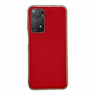 For Xiaomi Redmi Note 11 Global/Note 11S 4G Genuine Leather Luolai Series Electroplating Phone Case(Red)