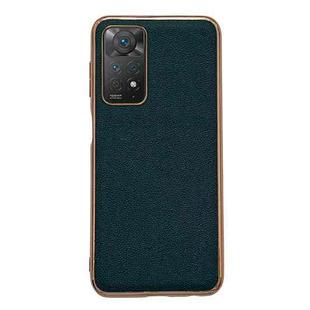 For Xiaomi Redmi Note 11 Global/Note 11S 4G Genuine Leather Luolai Series Electroplating Phone Case(Dark Green)