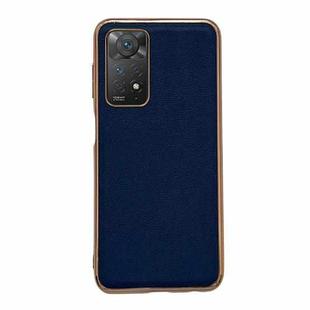 For Xiaomi Redmi Note 11 Global/Note 11S 4G Genuine Leather Luolai Series Electroplating Phone Case(Dark Blue)