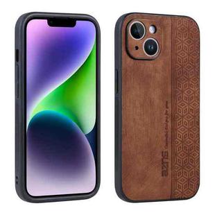 For iPhone 14 AZNS 3D Embossed Skin Feel Phone Case(Brown)
