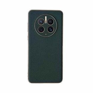 For Huawei Mate 50 Pro Genuine Leather Xiaoya Series Nano Plating Phone Case(Dark Green)