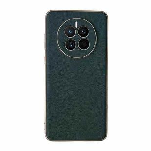 For Huawei Mate 50 Genuine Leather Xiaoya Series Nano Plating Phone Case(Dark Green)