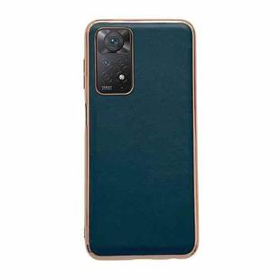 For Xiaomi Redmi Note 11 Global/Note 11S 4G Genuine Leather Xiaoya Series Nano Plating Phone Case(Dark Green)
