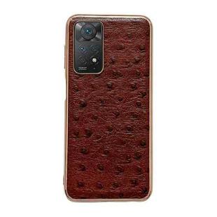 For Xiaomi Redmi Note 11 Global/Note 11S 4G Genuine Leather Ostrich Texture Nano Plating Phone Case(Coffee)