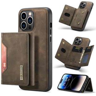 For iPhone 14 Pro DG.MING M2 Series 3-Fold Card Bag Leather Case(Coffee)