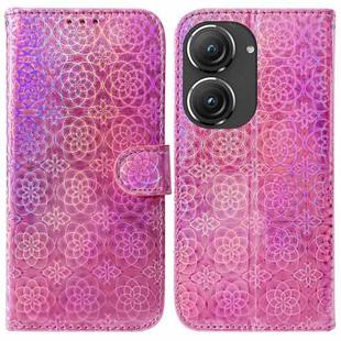 For Asus Zenfone 9 Colorful Magnetic Buckle Leather Phone Case(Pink)