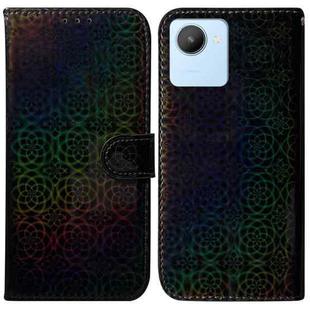 For Realme C30 Colorful Magnetic Buckle Leather Phone Case(Black)