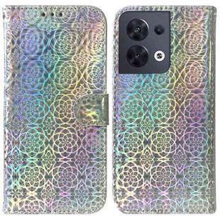 For OPPO Reno8 Colorful Magnetic Buckle Leather Phone Case(Silver)
