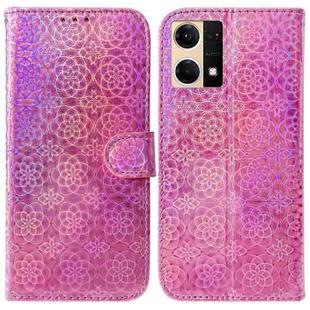 For OPPO Reno7 4G Colorful Magnetic Buckle Leather Phone Case(Pink)