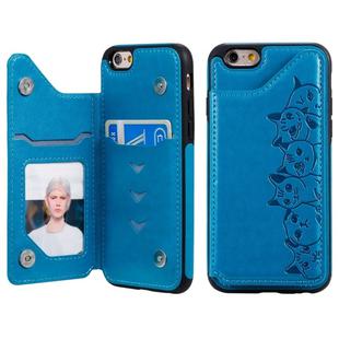 For iPhone 6 Six Cats Embossing Pattern Protective Case with Holder & Card Slots & Photo Frame(Blue)