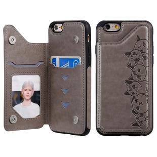 For iPhone 6 Six Cats Embossing Pattern Protective Case with Holder & Card Slots & Photo Frame(Grey)