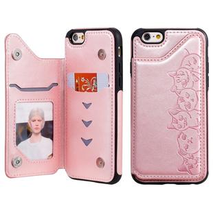 For iPhone 6 Six Cats Embossing Pattern Protective Case with Holder & Card Slots & Photo Frame(Rose Gold)