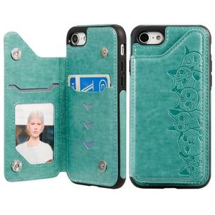 For iPhone 7 / 8 Six Cats Embossing Pattern Protective Case with Holder & Card Slots & Photo Frame(Green)