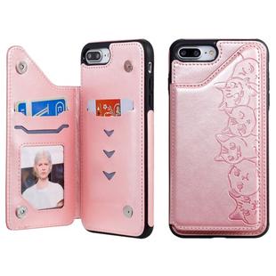 For iPhone 7 Plus / 8 Plus Six Cats Embossing Pattern Protective Case with Holder & Card Slots & Photo Frame(Rose Gold)
