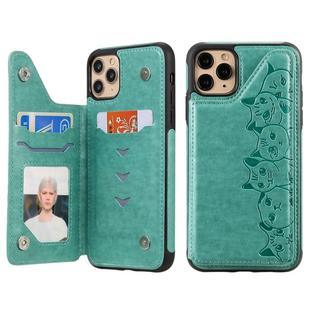 For iPhone 11 Pro Max Six Cats Embossing Pattern Protective Case with Holder & Card Slots & Photo Frame(Green)