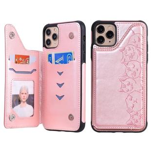 For iPhone 11 Pro Max Six Cats Embossing Pattern Protective Case with Holder & Card Slots & Photo Frame(Rose Gold)