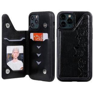 For iPhone 11 Pro Six Cats Embossing Pattern Protective Case with Holder & Card Slots & Photo Frame(Black)