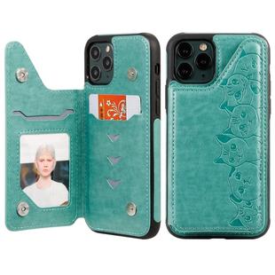 For iPhone 11 Pro Six Cats Embossing Pattern Protective Case with Holder & Card Slots & Photo Frame(Green)