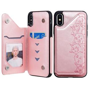 For iPhone X Six Cats Embossing Pattern Protective Case with Holder & Card Slots & Photo Frame(Rose Gold)