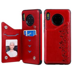 For Huawei Mate 30 Six Cats Embossing Pattern Protective Case with Holder & Card Slots & Photo Frame(Red)