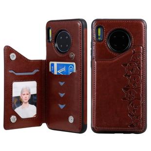 For Huawei Mate 30 Six Cats Embossing Pattern Protective Case with Holder & Card Slots & Photo Frame(Brown)