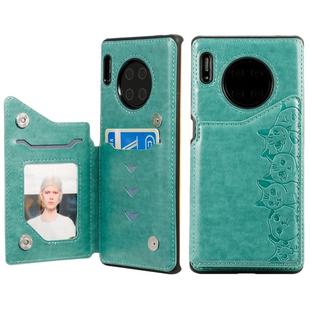 For Huawei Mate 30 Pro Six Cats Embossing Pattern Protective Case with Holder & Card Slots & Photo Frame(Green)