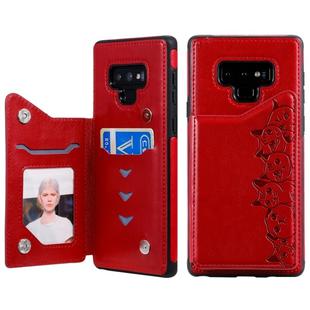 For Galaxy Note 9 Six Cats Embossing Pattern Protective Case with Holder & Card Slots & Photo Frame(Red)